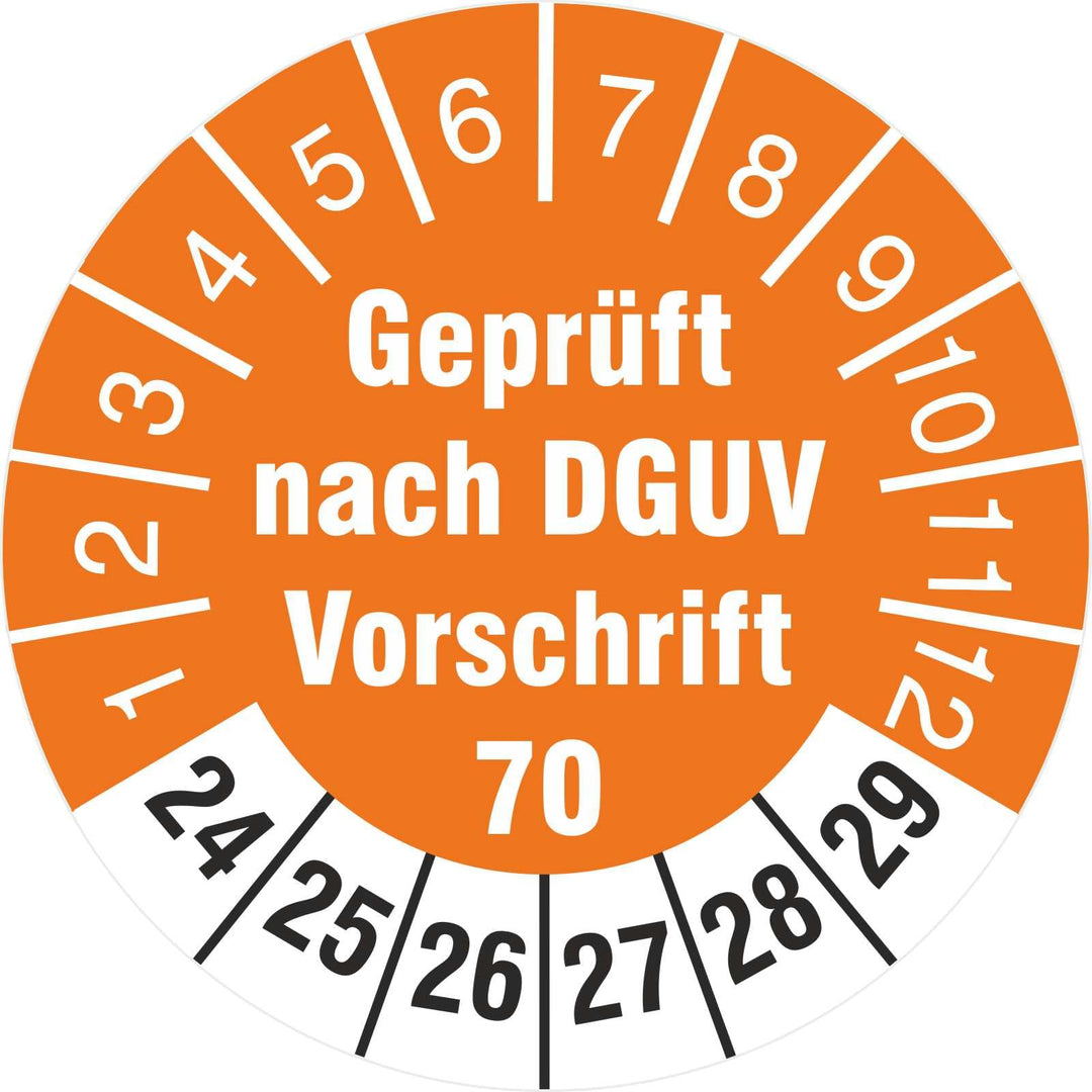 200 Prüfetiketten 18 mm geprüft DGUV Information Vorschrift 70 Fahrzeuge 2024-29 200 18mm Durchmesse