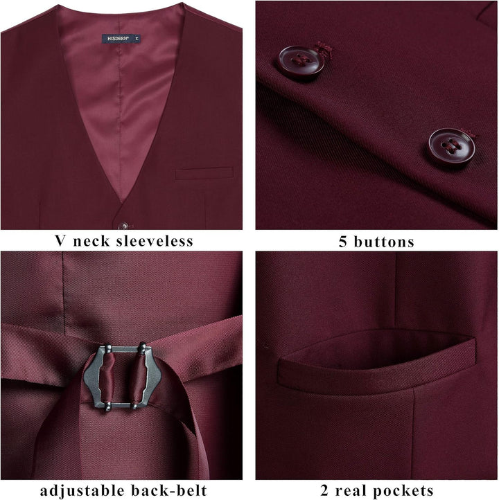 HISDERN Herren Formale Hochzeit Party Weste Baumwolle Einfarbig Weste XL Burgund 2, XL Burgund 2