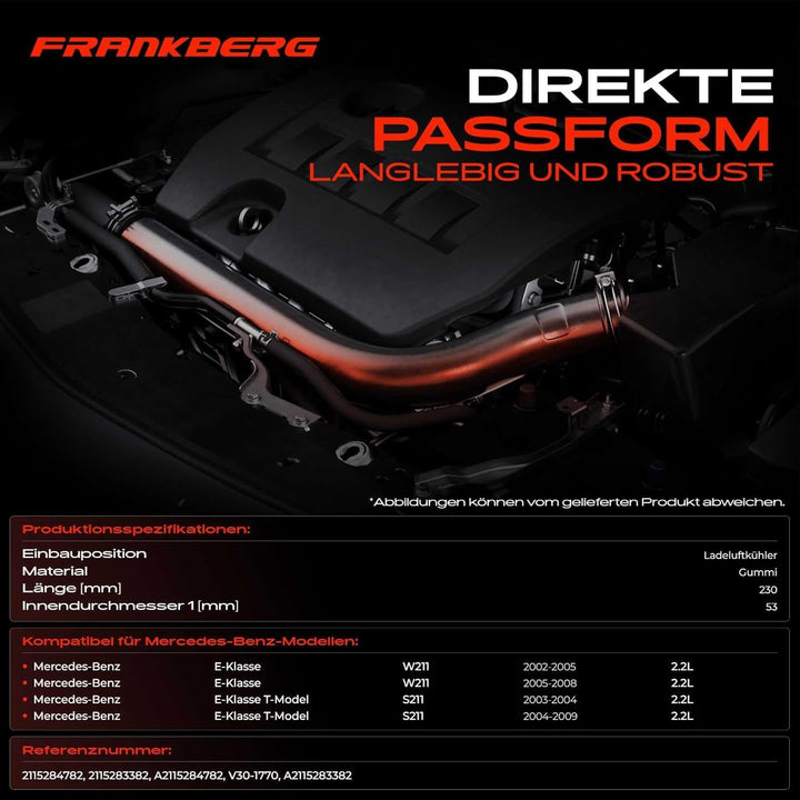 Ladeluftschlauch Turboschlauch mit Dichtungen für E-Klasse W211 E-Klasse T-Model S211 E220 2002-2009