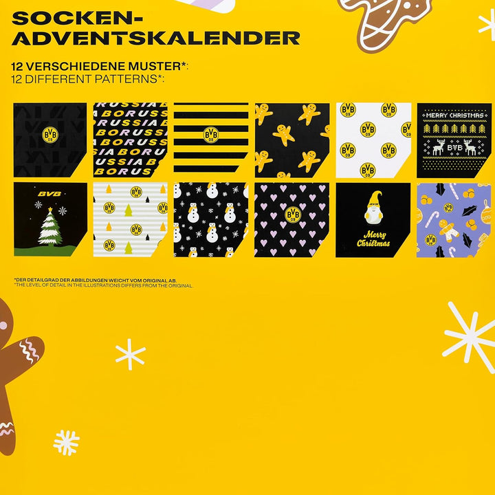 Borussia Dortmund Unisex – Erwachsene BVB Socken Adventskalender 2024, Mehrfarbig, 39-44