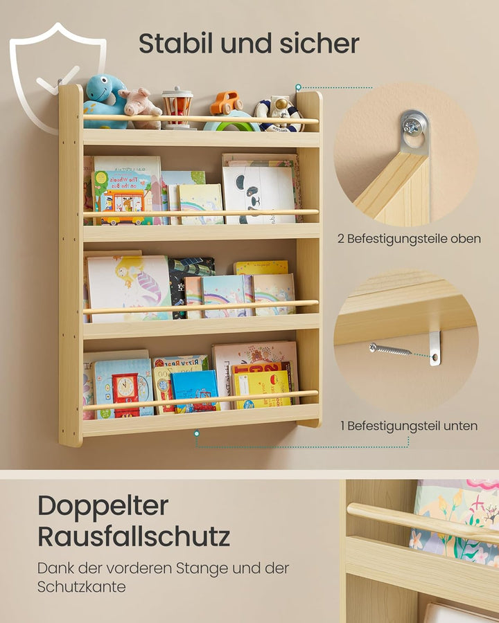 SONGMICS Bücherregal Kinder, Kinderregal mit 4 Ebenen, Spielzeugregal, Wandregal, für Kinderzimmer,