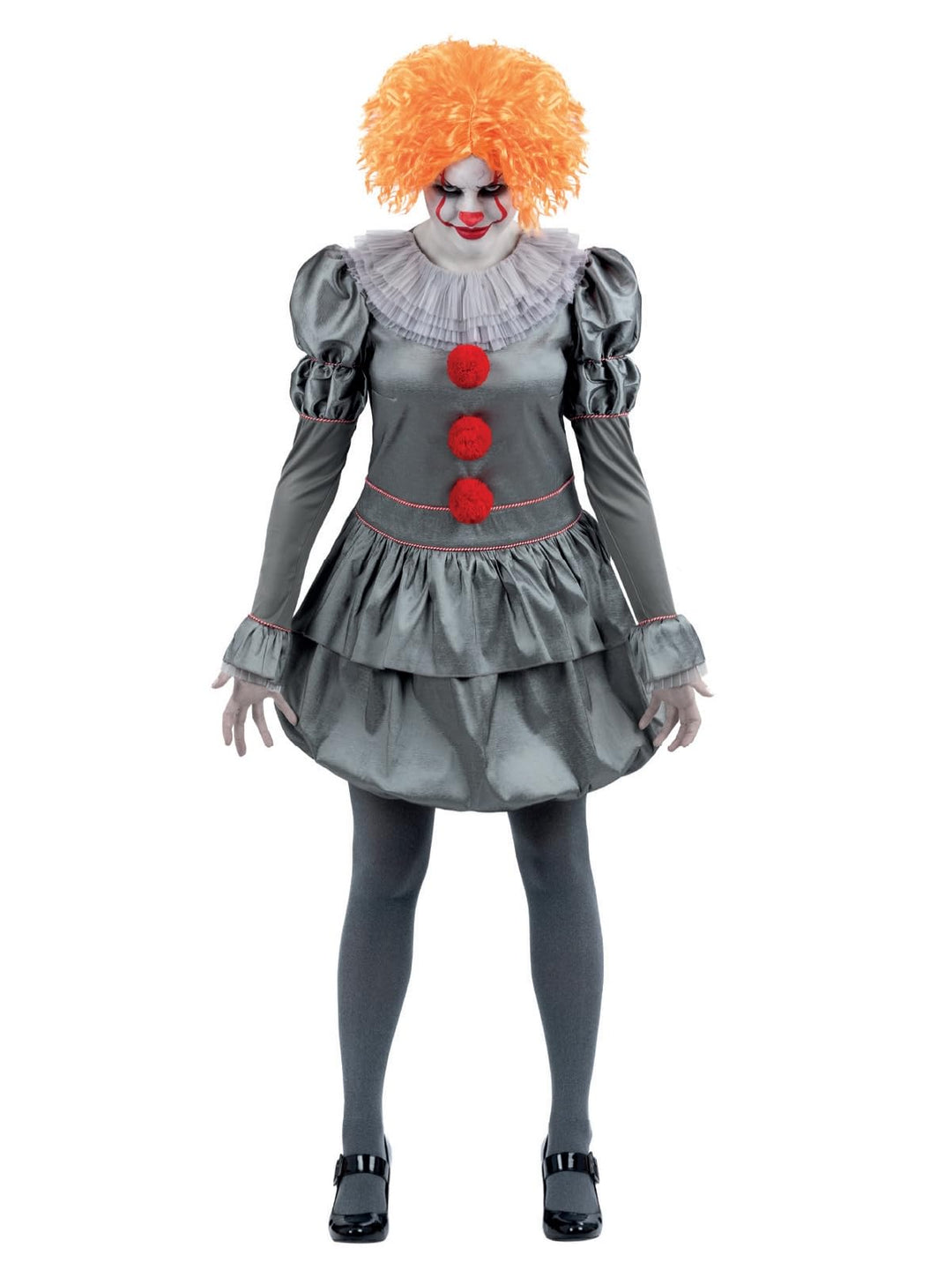 Smiffys IT Chapter Two Pennywise Kostüm für Erwachsene, Kleid mit Nackenrüschen und Strumpfhosen, gr