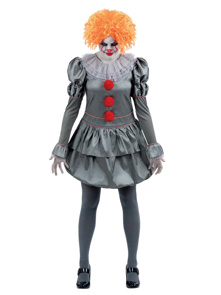 Smiffys IT Chapter Two Pennywise Kostüm für Erwachsene, Kleid mit Nackenrüschen und Strumpfhosen, gr
