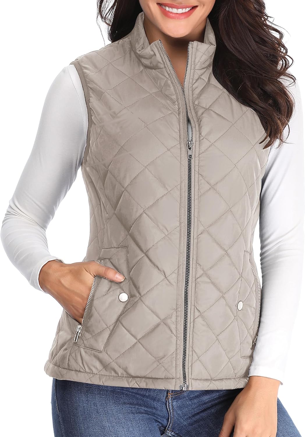 MISS MOLY Damen Weste mit Stehkragen Weste Jacke Winter Warm Ultraleicht Hellgrau 38-40, Hellgrau 38