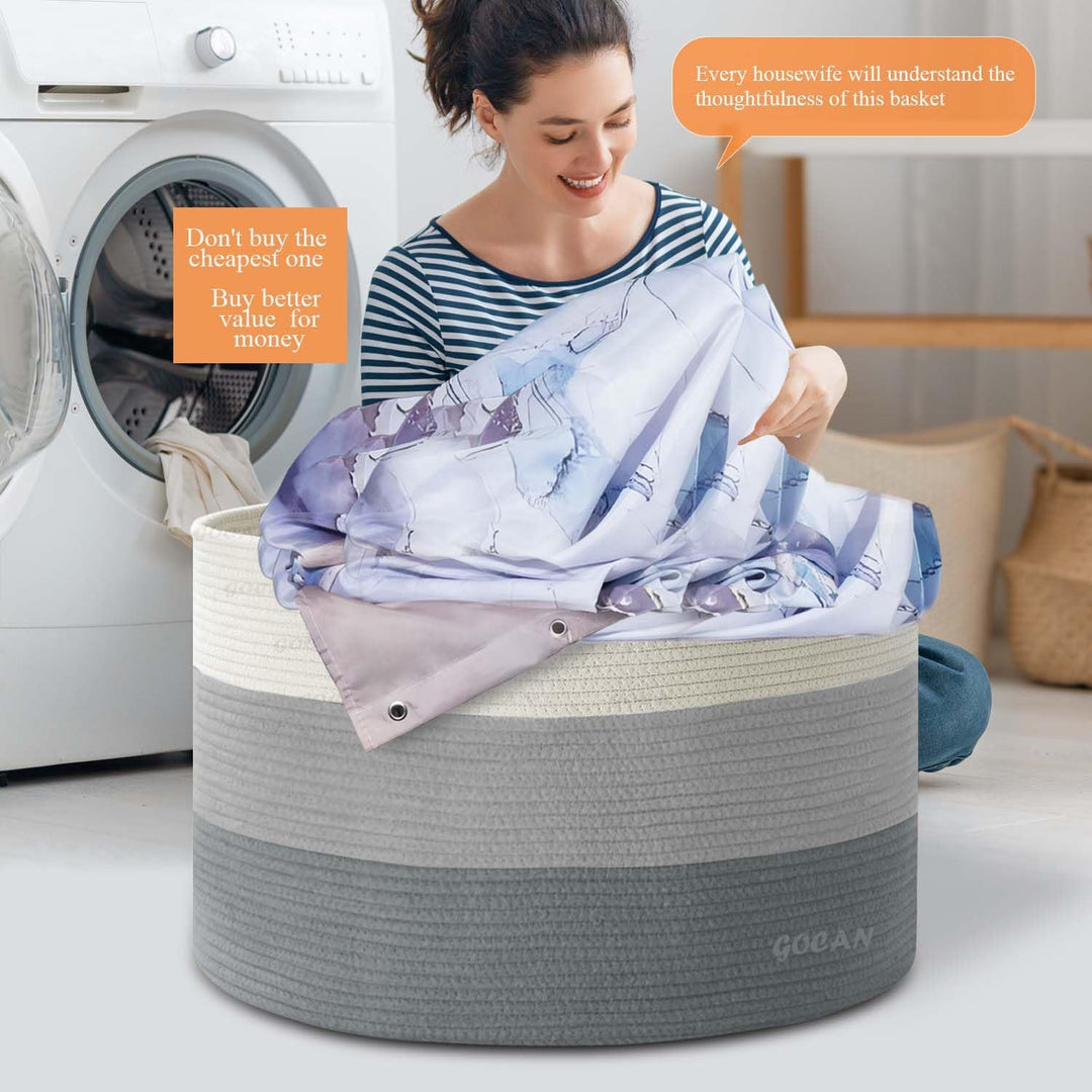 GOCAN Extra grosser Deckenkorb Baumwollseilkorb D55 X H35cm Gewebte Wäschekörbe für Decken Aufbewahr
