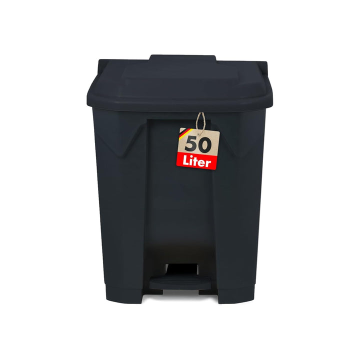 Floordirekt Mülleimer 50 Liter, grauer Deckel, Abfalleimer für Küche und Büro, Mülltrennsystem, Tret