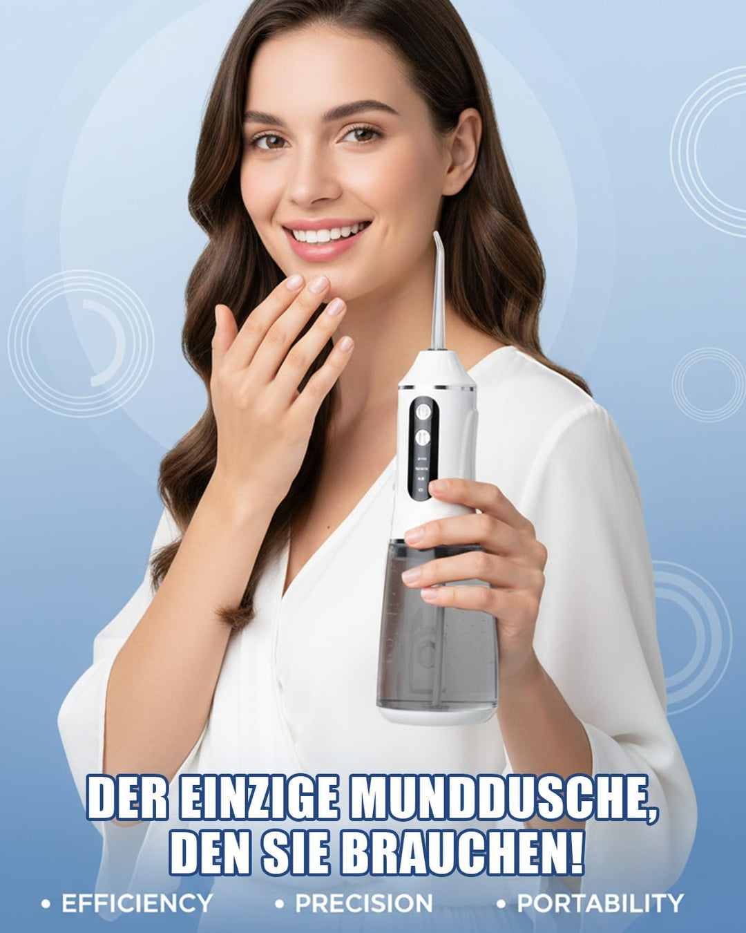 Munddusche Kabellos Elektrisch, 2026 380ml Wassertank, 3 Modi &amp; 4 Düsen, 1600 Wasserstösse/Min, IPX7