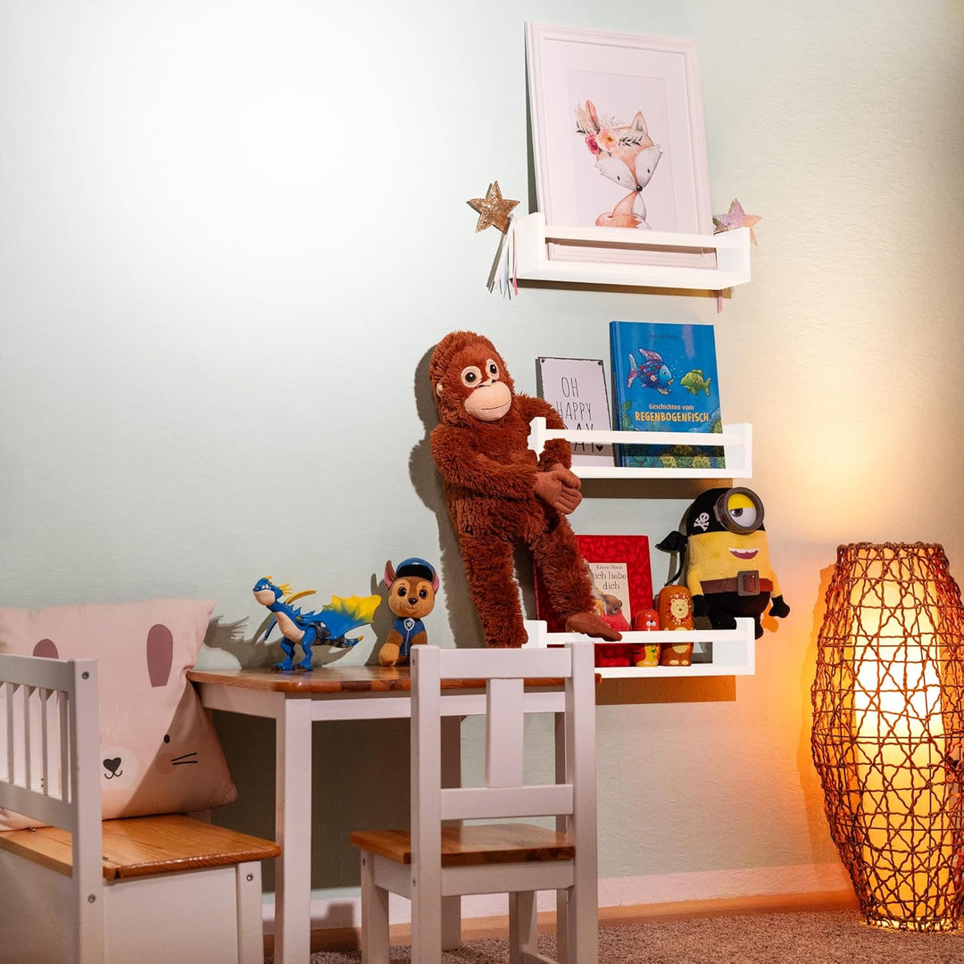MaLa - 3er Set weisse Bücherregale aus Massivholz – Schweberegal Kinderzimmer Badezimmer Küche Wohnu