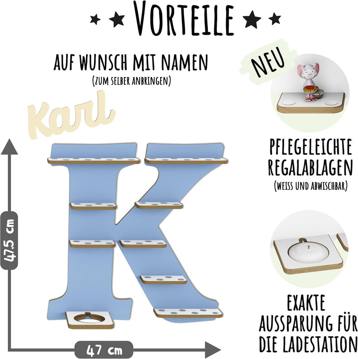 Regal Buchstabe für Toniebox, Wandregal für Tonie Figuren, personalisiert mit Name, Aufbewahrung für