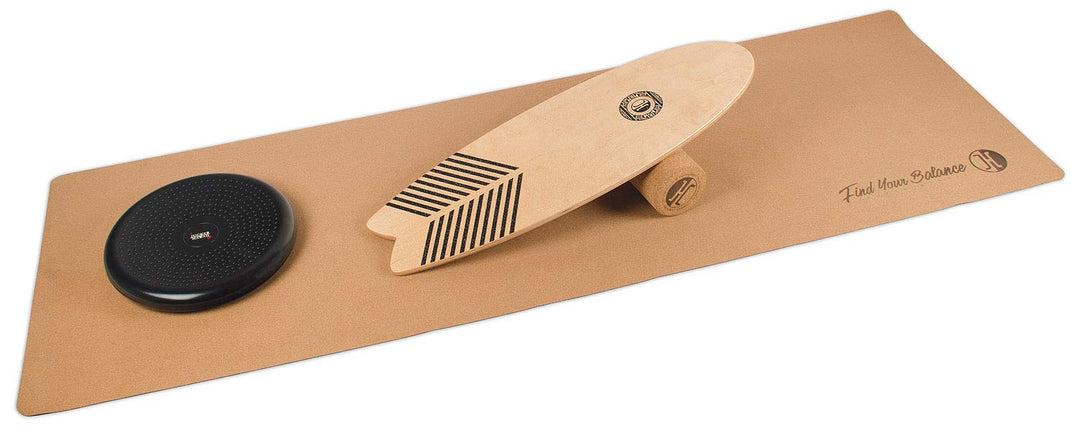 JUCKER HAWAII Balanceboards aus Echtholz Balanceboard Set XL mit Korkrolle Matte und Balance Kissen