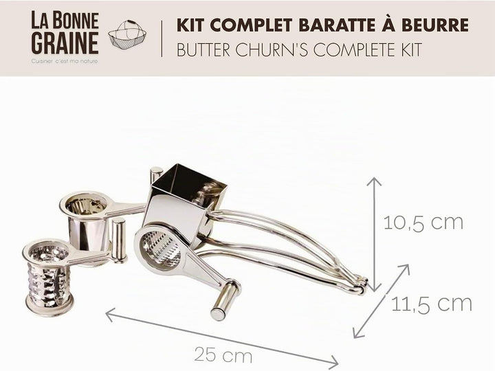 La Bonne Graine - Mühle zum Reiben von Käse und Rohkost mit 3 Trommeln aus Edelstahl - 3 Funktionen