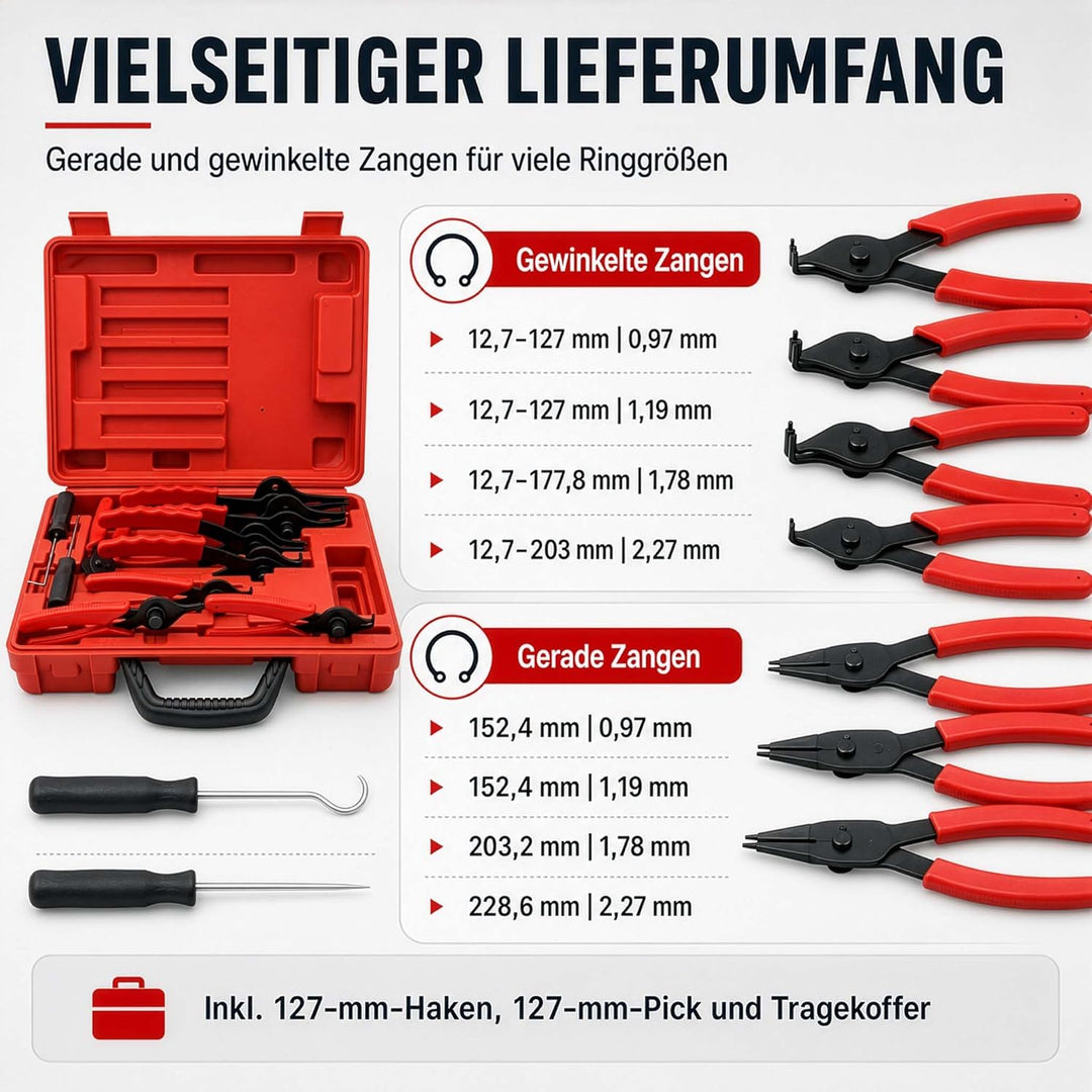 Wiltec Sprengring Zange 11 teilig, 12,7-203 mm, Seegeringzange für Aussenringe und Innenringe, Siche