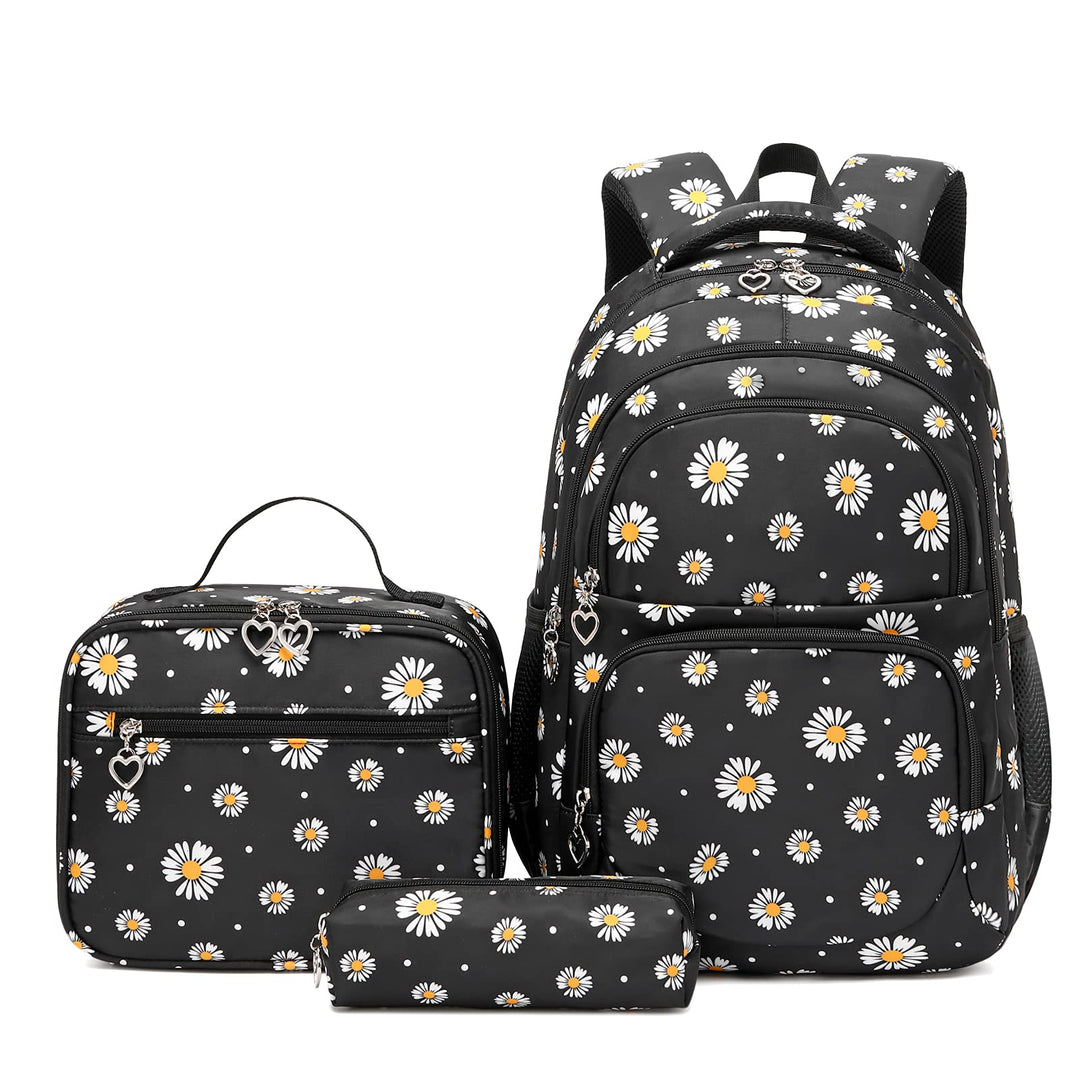 SIVENKE Schulrucksack Mädchen Teenager Damen Schultasche Rucksack Set Gänseblümchen Schulranzen für