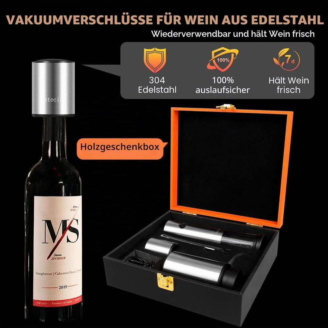 Elektrischer Weinöffner, Geschenk-Set mit Holzkoffer, automatisches elektrisches Weinflaschenöffner-