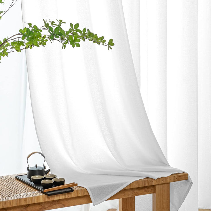 MIULEE Leinen Vorhänge mit weinachtsdekorationenLeinen Ringe Effekt Wohnzimmer Modern Semi-transpare