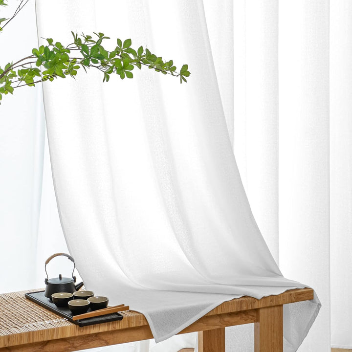 MIULEE Leinen Vorhänge mit Leinen Ringe Effekt Wohnzimmer Modern Semi-transparent Voile Vorhang Natu