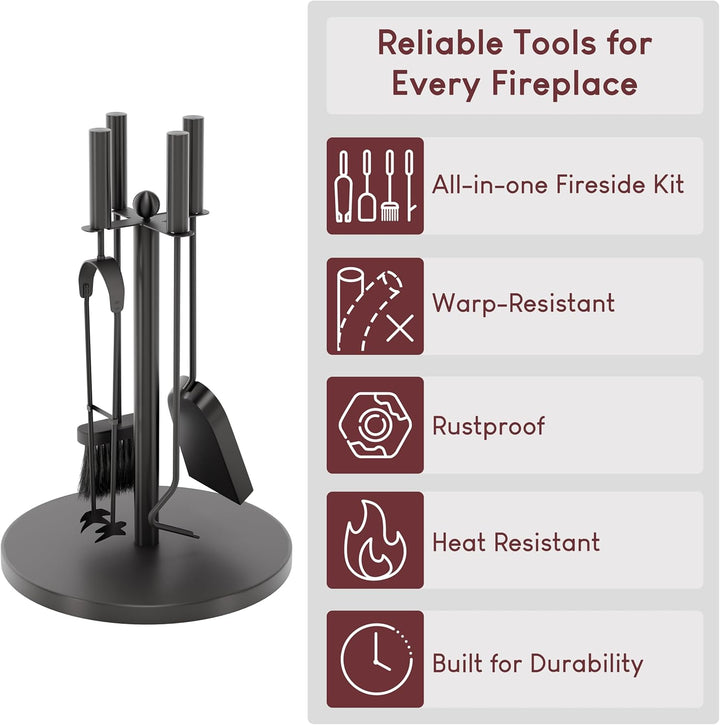 Fire Vida Warwick Kaminbesteck-Set, traditionell, Metall, schwarz, 5-teilig
