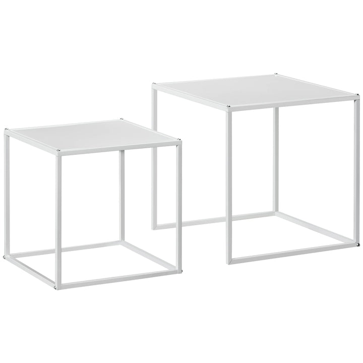HOMCOM Couchtisch Quadratisch 2er Set, Satztisch Modern Wohnzimmertisch Stapelbar Kaffeetisch Beiste