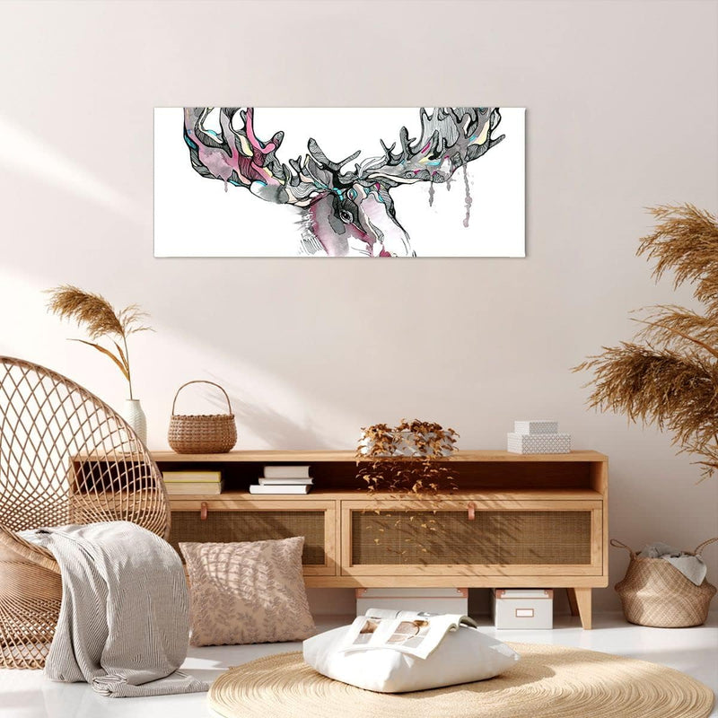 Wandbilder Dekoration Wohnzimmer Moose Bunt Kopf Abbildung Panorama Bilder auf Leinwand 120x50cm Lei