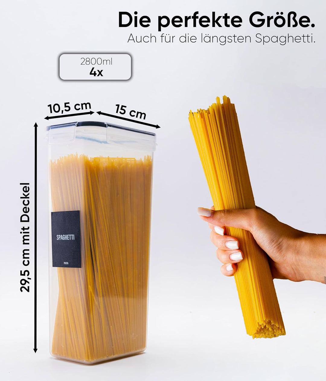 Deco haus® Vorratsdosen mit Deckel Luftdicht [inkl. VORRATSETIKETTEN] - 4er Vorratsbehälter Set 2.8L
