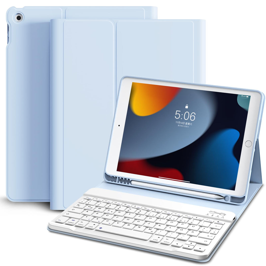 Hülle mit Tastatur für iPad 9. / 8. / 7. Generation 10,2 Zoll 2021/2020/2019, Bluetooth Magnetisch Q
