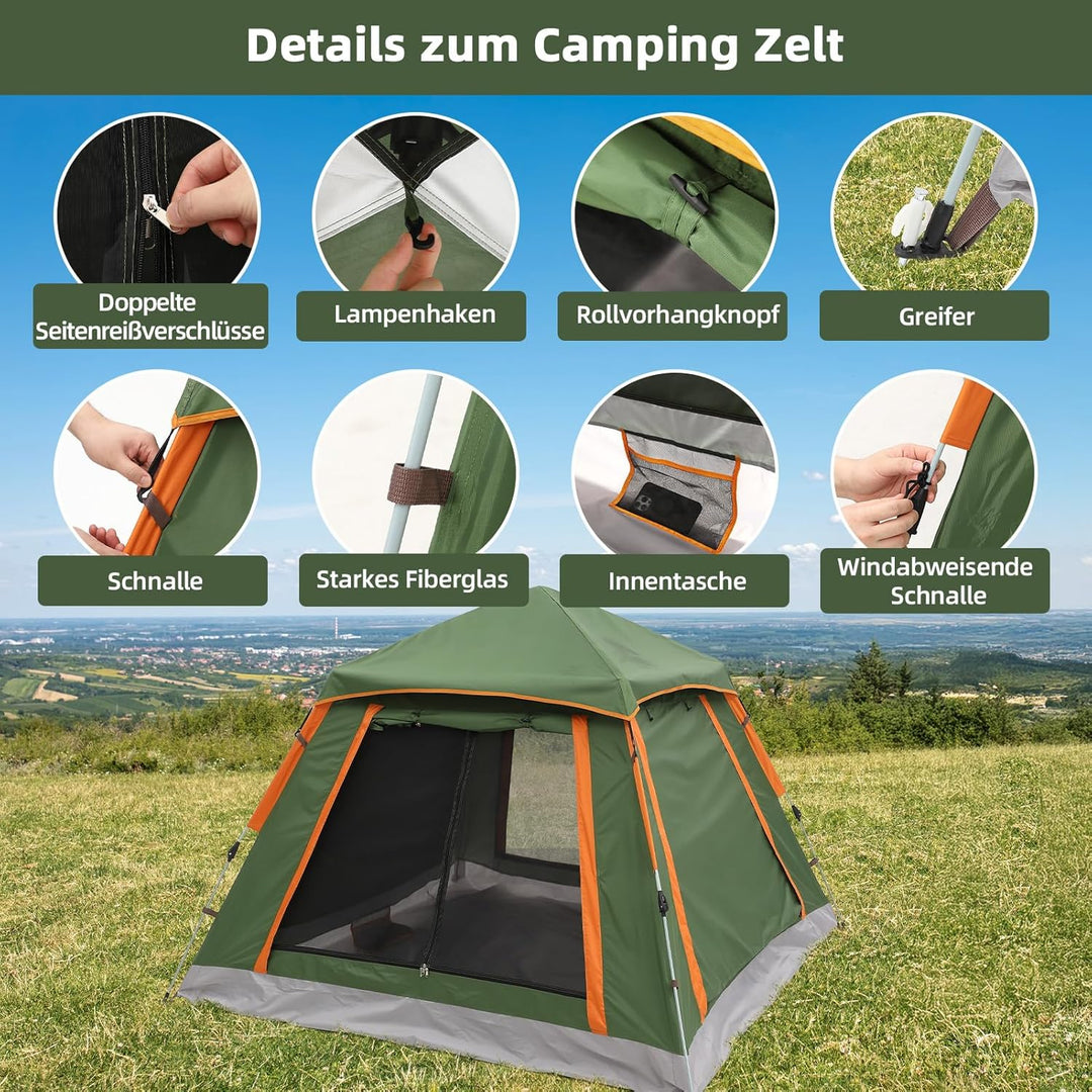 HAUSPROFI Camping Zelt 2-3 Personen Pop Up Zelt Automatisches Wurfzelt, Wasserdicht Winddicht mit Vo
