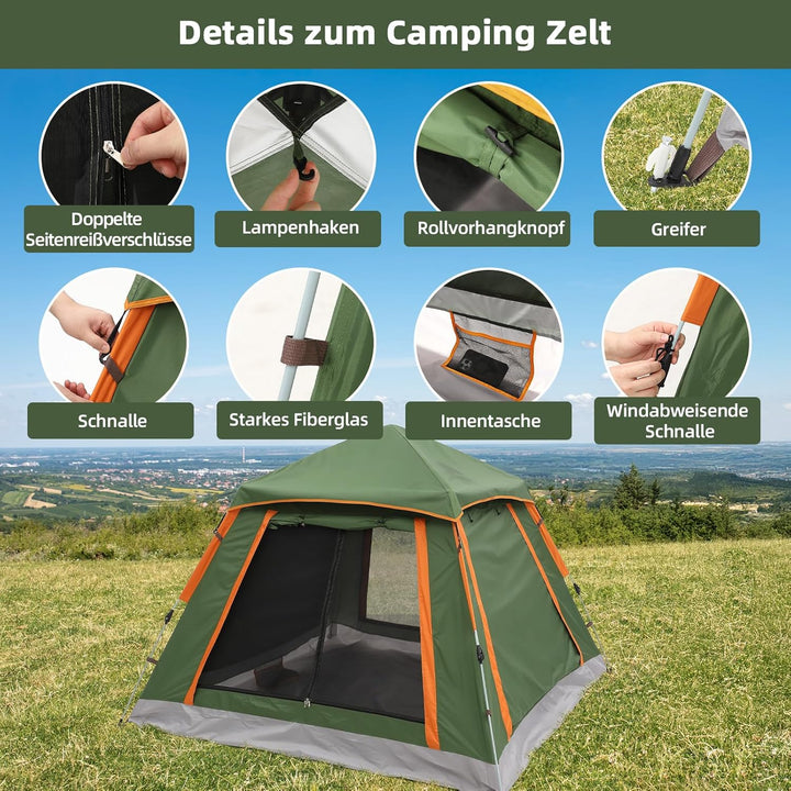 HAUSPROFI Camping Zelt 2-3 Personen Pop Up Zelt Automatisches Wurfzelt, Wasserdicht Winddicht mit Vo