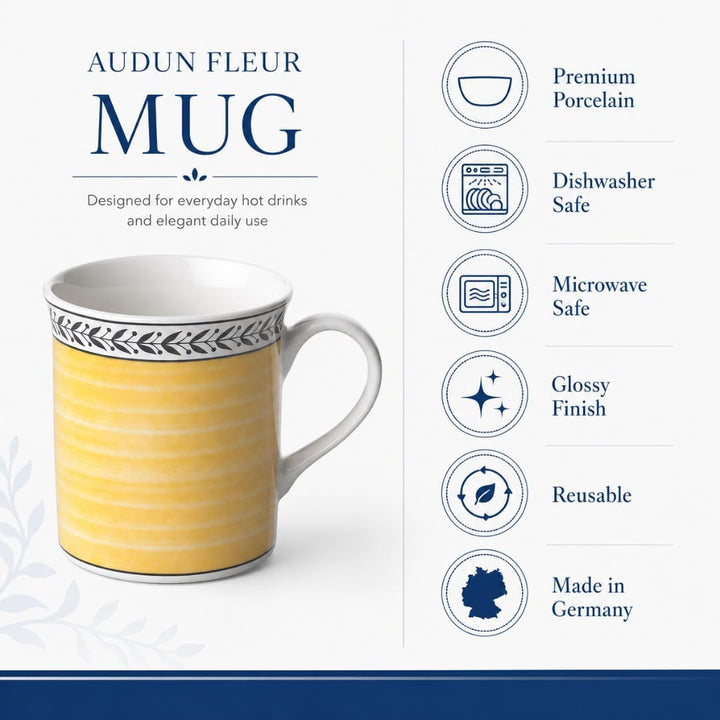 Villeroy und Boch Audun Fleur Kaffeebecher, 300 ml, Höhe: 9,1 cm, Premium Porzellan, Weiss/Bunt, Aud