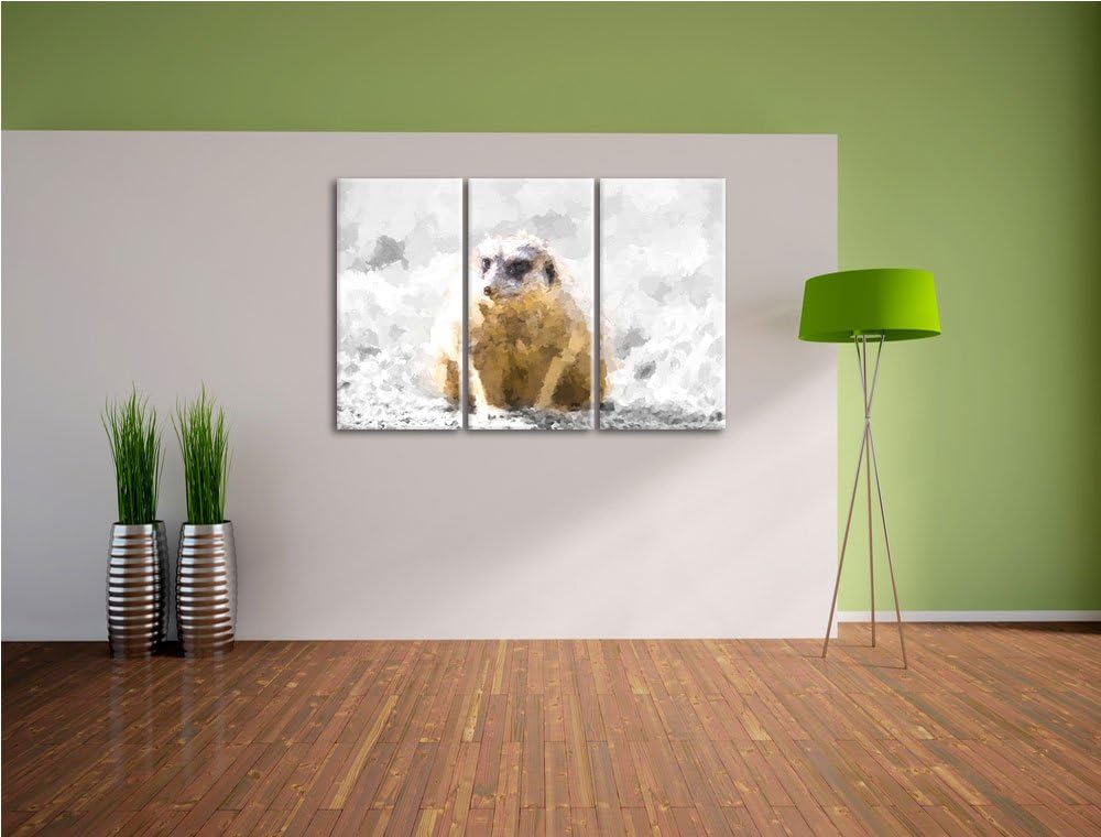 schüchternes Erdmännchen schwarz/weiss Deluxe 3-Teiler Leinwandbild 120x80 Bild auf Leinwand, XXL ri