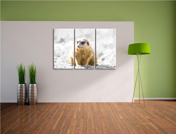 schüchternes Erdmännchen schwarz/weiss Deluxe 3-Teiler Leinwandbild 120x80 Bild auf Leinwand, XXL ri