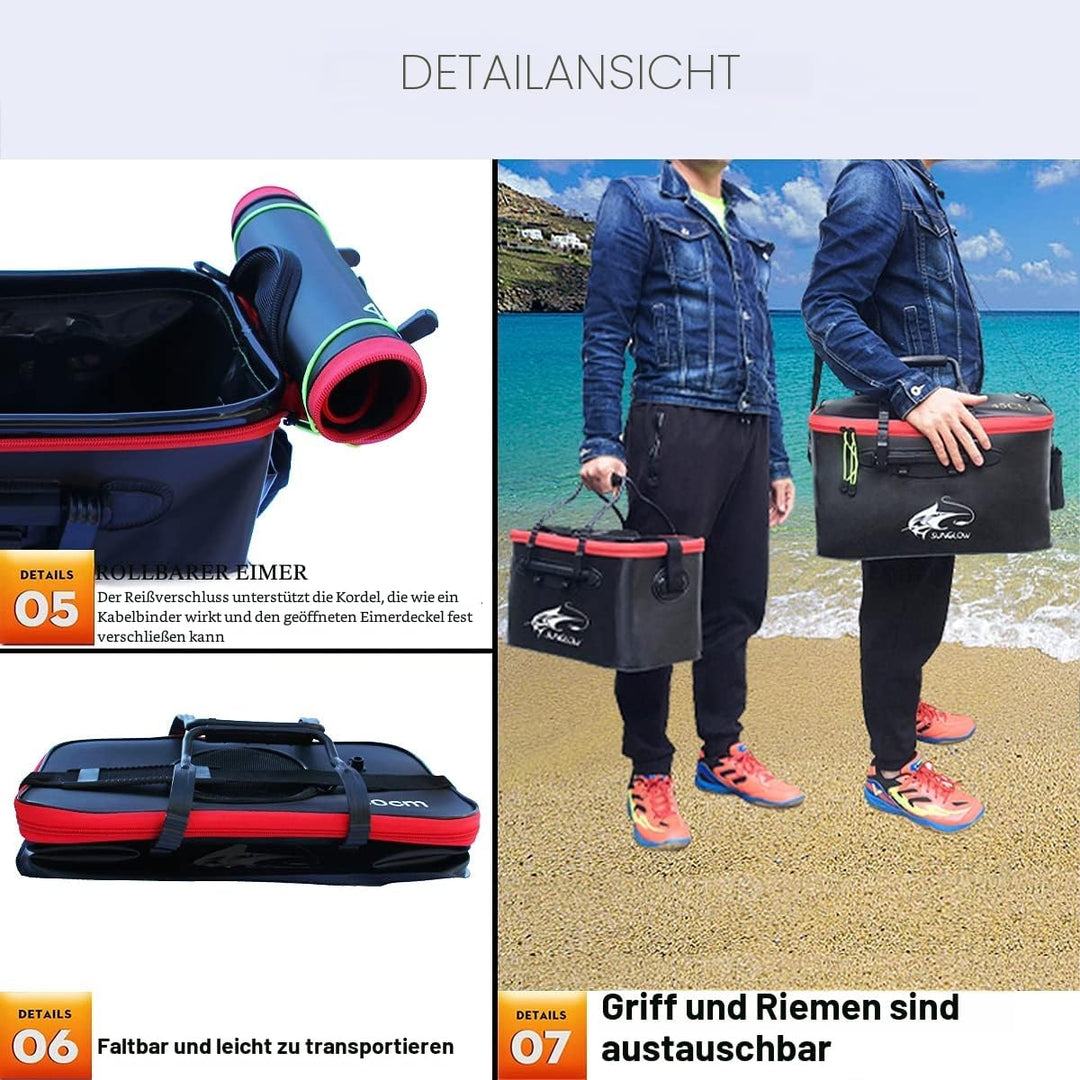 MMSGA Angeleimer, 23L/30L/38L Tragbarer Faltbarer Angelköder-Eimer，Multifunktionaler Behälter für le