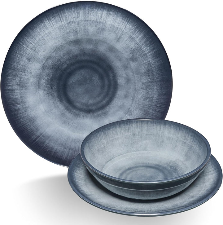 Melamin Geschirr Set Jesolo Grau für 2 Personen Steingutoptik Spülmaschinengeeignet Essgeschirr Camp