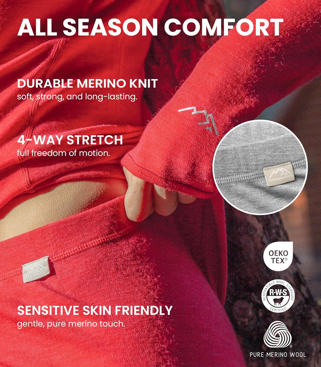 Merino Wolle Thermounterwäsche Damen - Merino Unterhose Damen Merino Leggings + Wollsocken S 165 Hea