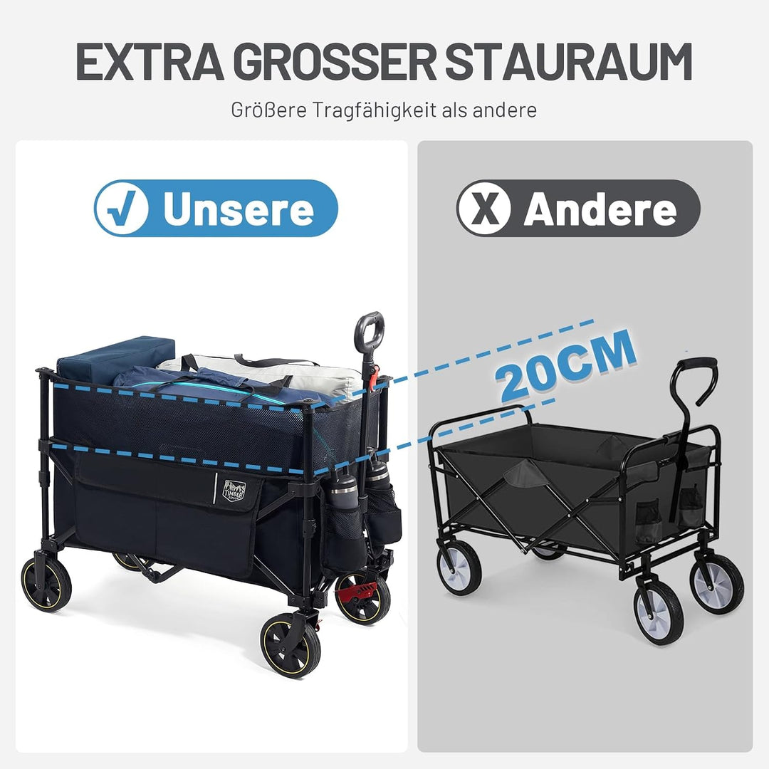 TIMBER RIDGE XXXL Bollerwagen Faltbar 225L mit Bremse Transportwagen Klappbar Einstellbare Kapazität