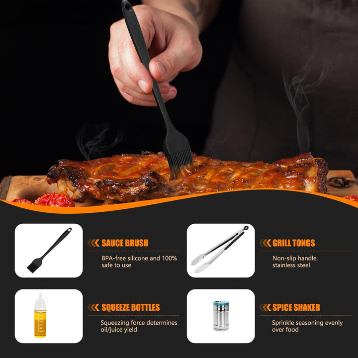 Edelstahl Grillbesteck Set, 28 Pcs Profi BBQ Zubehör, Outdoor-Edelstahl-Kochspatel Geschenke Grillse