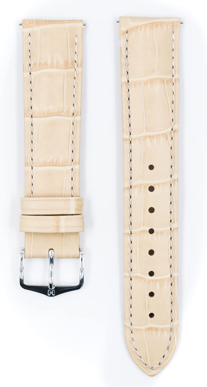 HIRSCH Uhren-Armband Duke - Uhr-Band aus italienischem Kalbs-Leder mit Alligator-Prägung 22 mm Beige