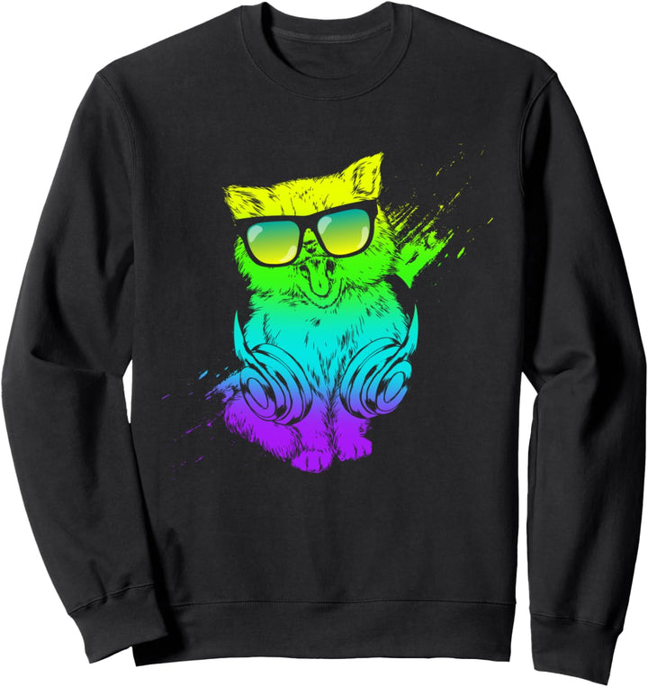 Buntes Kätzchen DJ Techno Katzenmusik edm Party Sweatshirt