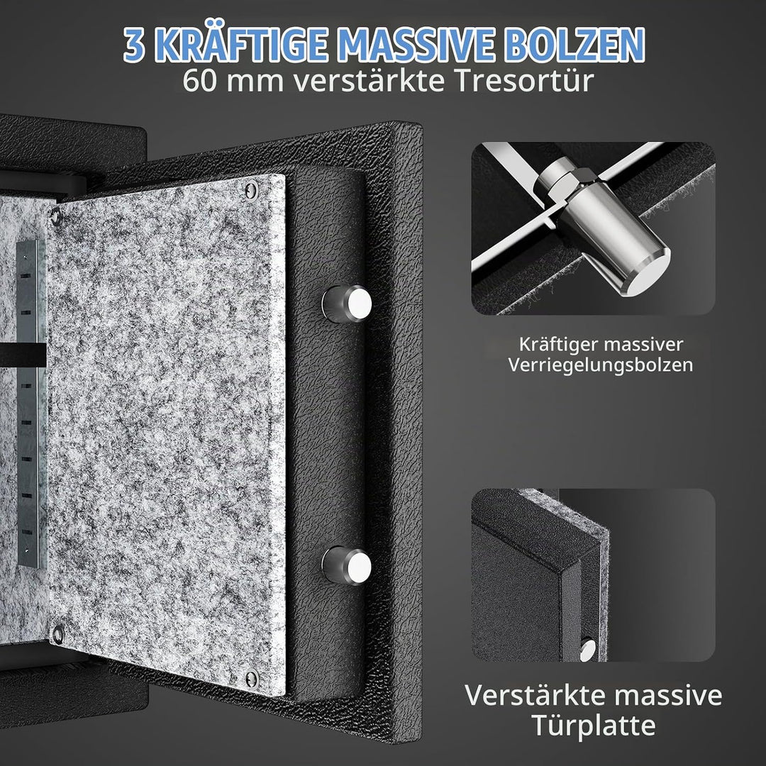 WASJOYE Biometrischer Feuerfester Tresor, Fingerabdruck Möbeltresore mit Digitale Tastatur und Typ-C