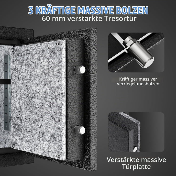 WASJOYE Biometrischer Feuerfester Tresor, Fingerabdruck Möbeltresore mit Digitale Tastatur und Typ-C