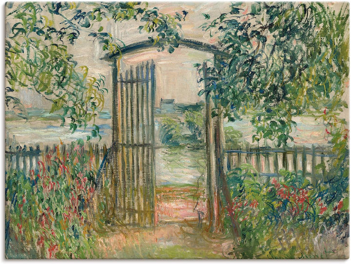 ARTland Leinwandbild Wandbild Bild auf Leinwand 40x30 cm Wanddeko Garten Zaun Pflanzen Bäume Blumen