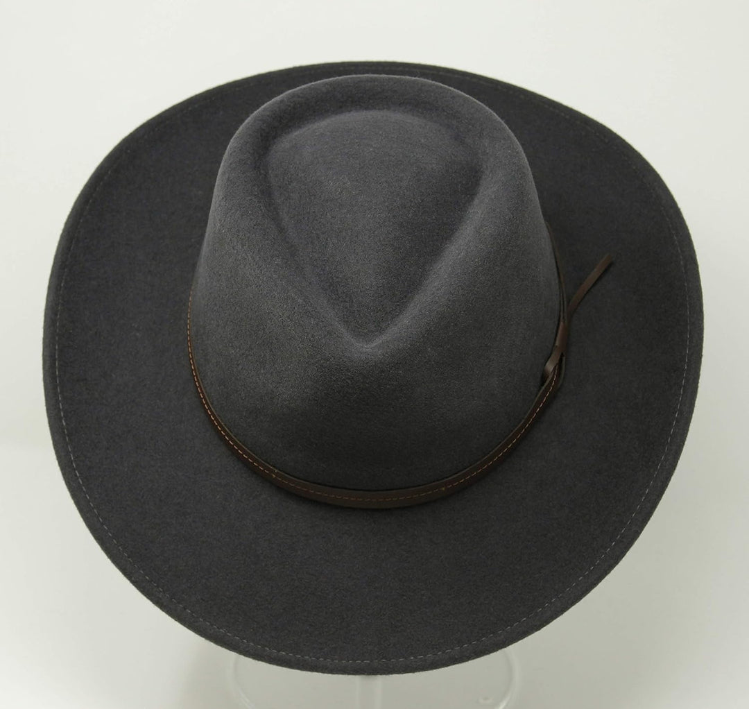 Hardy - Leichter Fedora Hut mit breiter Krempe und Lederband - 100% Wollfilz - Für die Reise knautsc
