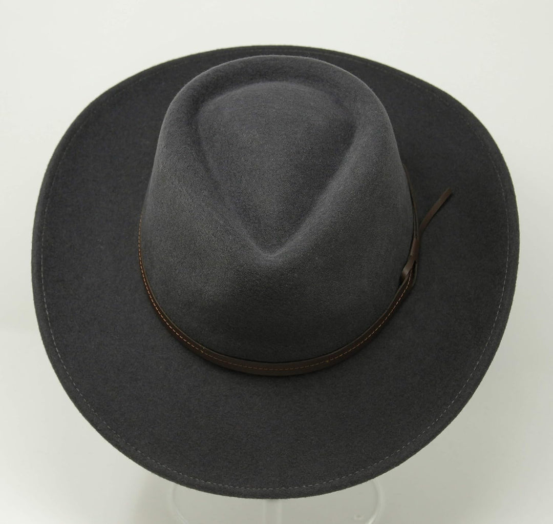 Hardy - Leichter Fedora Hut mit breiter Krempe und Lederband - 100% Wollfilz - Für die Reise knautsc