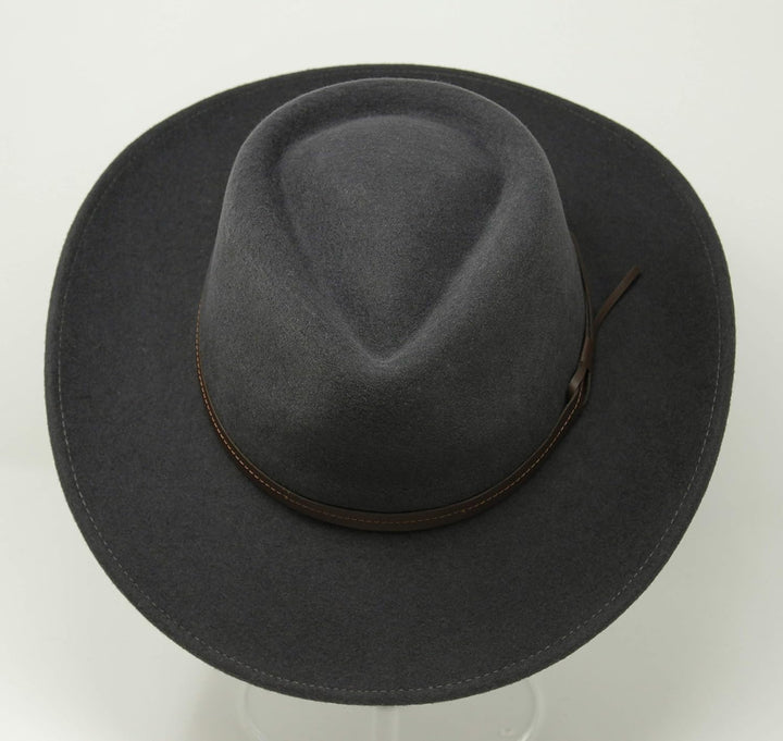 Hardy - Leichter Fedora Hut mit breiter Krempe und Lederband - 100% Wollfilz - Für die Reise knautsc