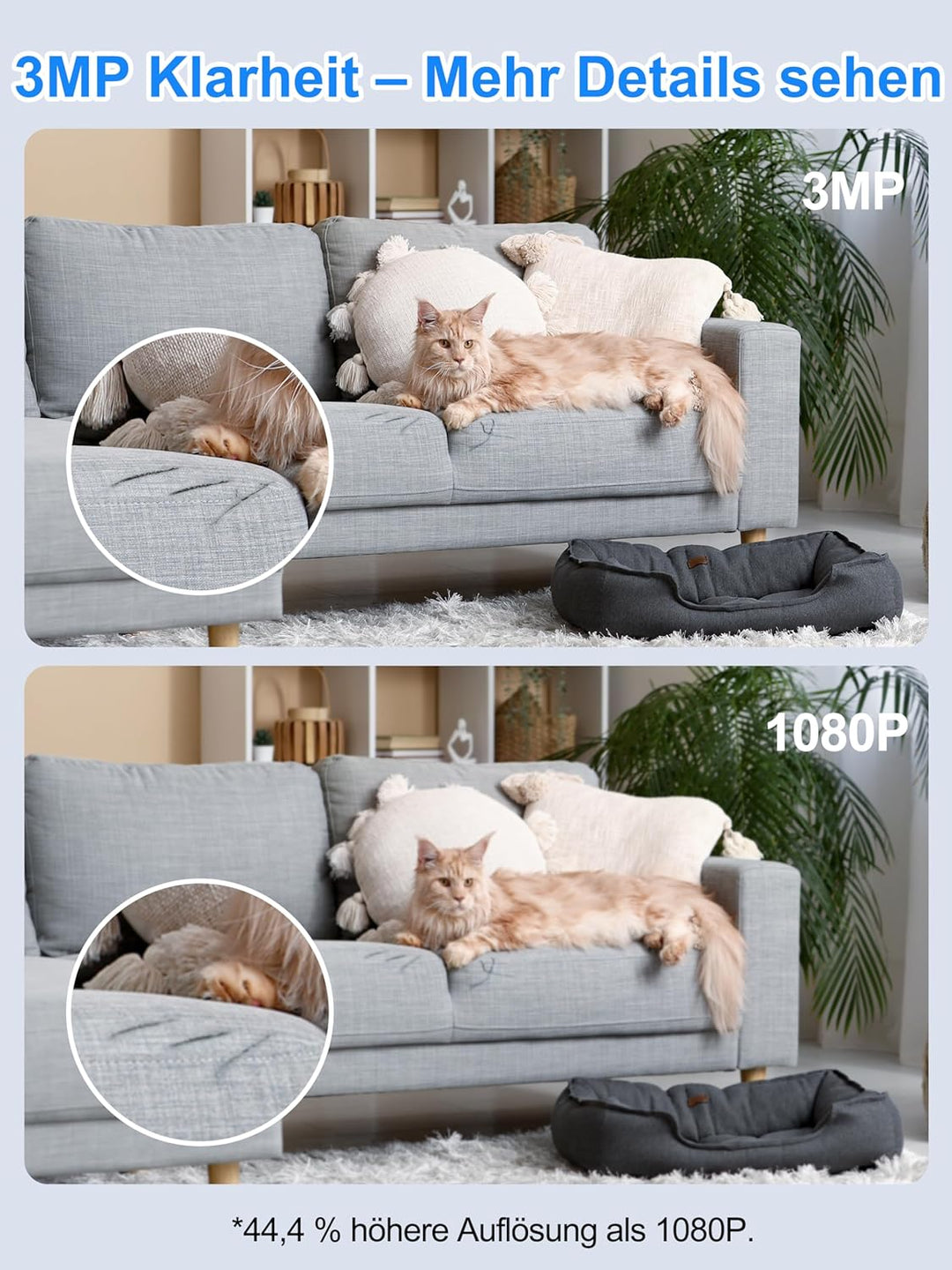 Überwachungskamera Innen 2K 3MP, WLAN Babyphone und Haustierkamera mit Bewegungserkennung, Zwei-Wege