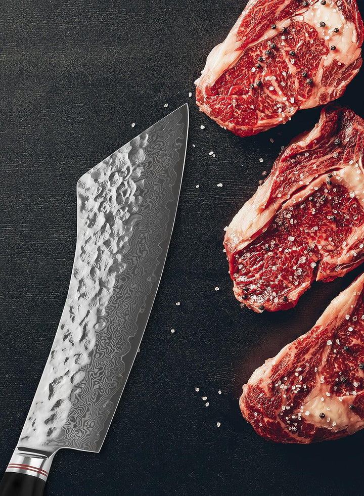 YOUSUNLONG Metzgermesser 22,86cm BBQ Küchenmesser - Japanischer gehämmerter Damaststahl - Leadwood G