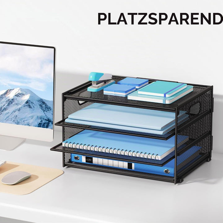 Marbrasse Schreibtisch Organizer,4-Stufiges Metall Netz-Briefablage mit Griff,Zeitungsordner,Papier
