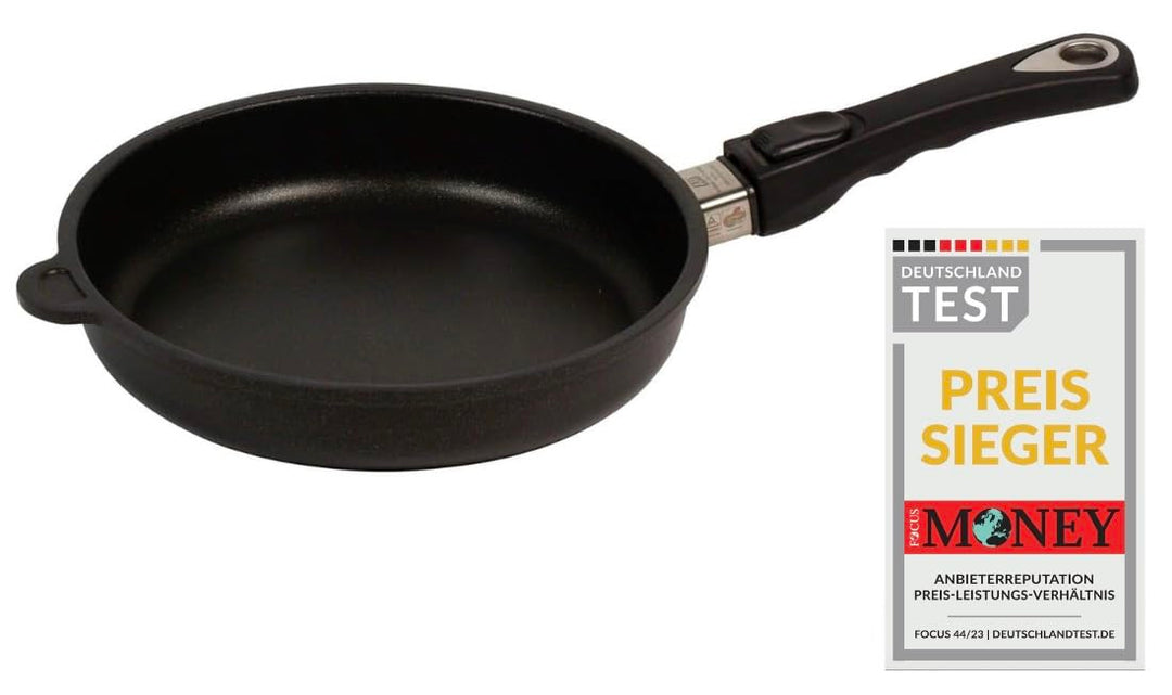 AMT Gastroguss Bratpfanne 24 cm Ø, 5 cm hoch, abnehmbarer Stiel, nicht induktionsgeeignet, Lotan® An