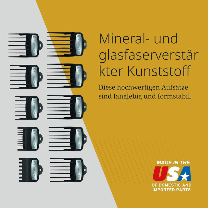 Wahl Premium-Schneidsätze mit Polybeutel - Premium-Aufsatzkämme-Set, 1,5 mm bis 25 mm - passend für