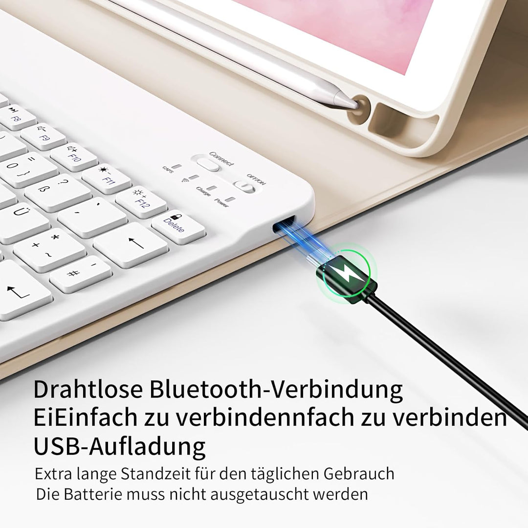 zoyu Hülle mit Tastatur für iPad 9./8./7. Generation 10,2 Zoll 2021/2020/2019, Abnehmbare kabellose