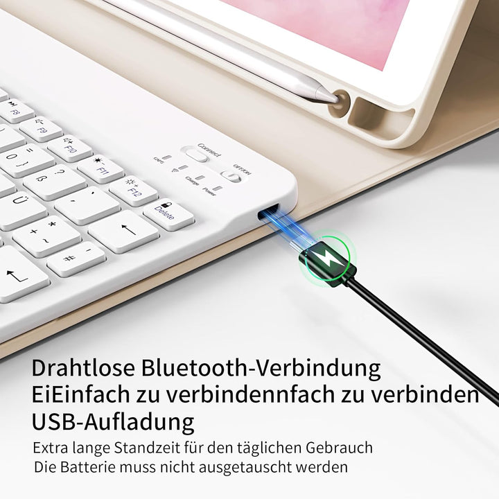 zoyu Hülle mit Tastatur für iPad 9./8./7. Generation 10,2 Zoll 2021/2020/2019, Abnehmbare kabellose